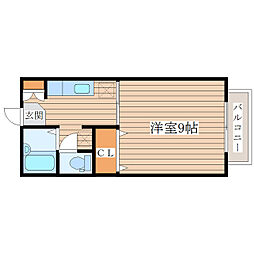 スプリングガーデンみずほ台 2階1Kの間取り