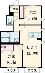 マストコート加古川南A棟 2LDKの間取図画像