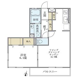 シエルルージュ松戸 1LDKの間取図画像