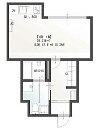 Prive広 1階ワンルームの間取り