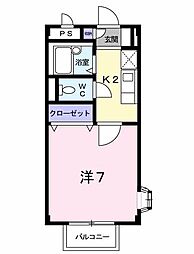 サウスコーポV 2階1Kの間取り