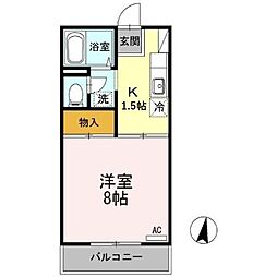 プレジール岡本　C棟 2階1Kの間取り