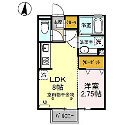 Rosemary/Marigold/Freesia　Marigold 2階1LDKの間取り