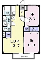 ワイドビュー白沢 2階2LDKの間取り