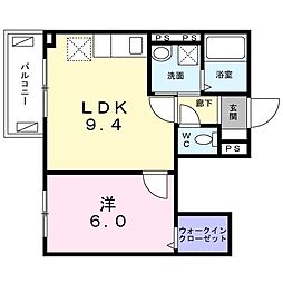 グレイシャス千早 1階1LDKの間取り