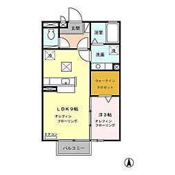 サンパティーク上田原　Ａ/Ｂ 2階1LDKの間取り