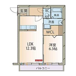 ザ・フィールズ坂本1 1LDKの間取図画像