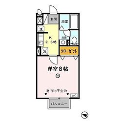 サンライズ 1Kの間取図画像