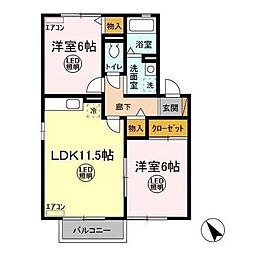 ひばり野ハイツ　Ａ 1階2LDKの間取り