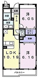 メゾンドルミエール 3階2LDKの間取り