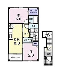 ライツドミールB 2DKの間取図画像