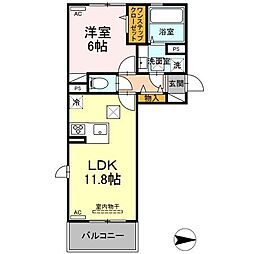 Rays 横手 1階1LDKの間取り