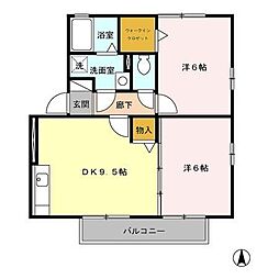ピアネクストB 2DKの間取図画像
