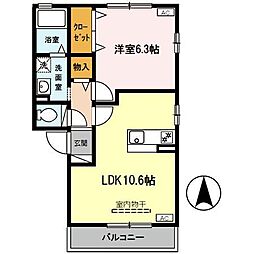リビングタウン新大宮　Ｄ棟 1階1LDKの間取り