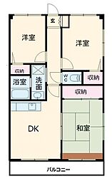 ビューリバー豊成 2階3DKの間取り