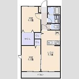 サニーコートヤマダA 2LDKの間取図画像