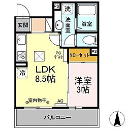 カルデア 1階1LDKの間取り