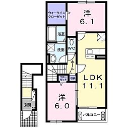 パラシオB 2LDKの間取図画像