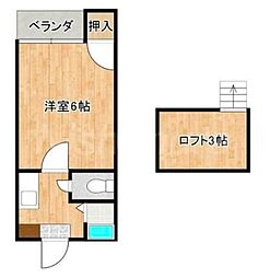 ステーションハイツ 2階ワンルームの間取り
