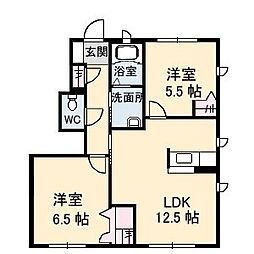 シャーメゾン明月　Ｇ棟 1階2LDKの間取り