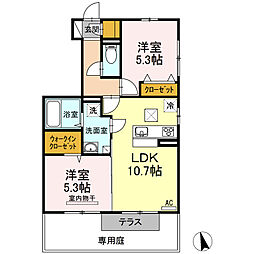 プティ　ボヌール　B棟 1階2LDKの間取り