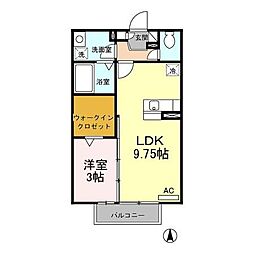 アミティエ安部山 1LDKの間取図画像