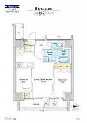 プラウドフラット日暮里 14階2LDKの間取り