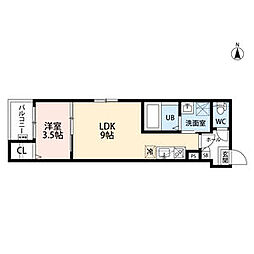 CRASTINE弥生町B棟(クラスティーネヤヨ 2階1LDKの間取り