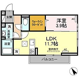 ブランネージュ下松 1LDKの間取図画像