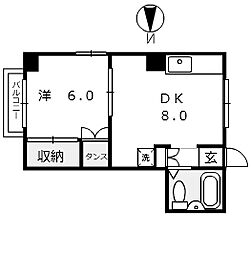 しらさぎマンションII 2階1DKの間取り