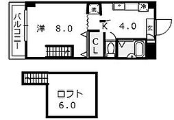 リバープール桟四II 5階1Kの間取り