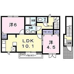 クリスタル　I 2階2LDKの間取り