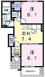 グラン・ジェルメ　II 1階2DKの間取り
