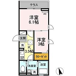 グランメール聖蹟 1階2Kの間取り