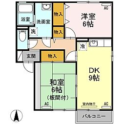 サンライズ蔵本 2DKの間取図画像