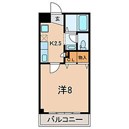 ヘルデンフィールズ 3階1Kの間取り