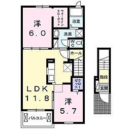 プエオ・ガーデン 2階2LDKの間取り