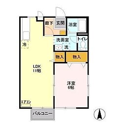 グリーンヒルズH棟 1LDKの間取図画像