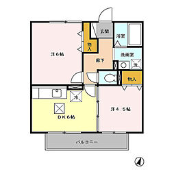 アレーゼ有福 2DKの間取図画像