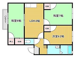 エクレール山繁 2階3LDKの間取り