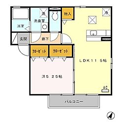 ルピナあいの 1階1LDKの間取り