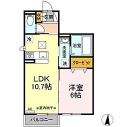 フラワーハウスB 1LDKの間取図画像