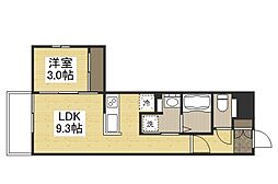 月光　旭川リバーサイド弐番館 2階1LDKの間取り