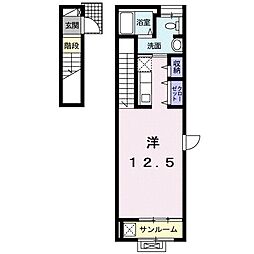 ガーデンハウスＭ　Ｃ 2階ワンルームの間取り