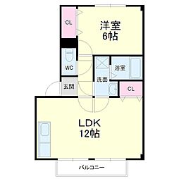 パレス北町 1LDKの間取図画像