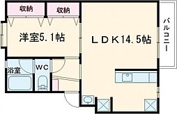 田の浦ハイツ 3階1LDKの間取り