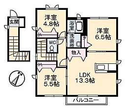 シャーメゾン　ベルヴェ 2階3LDKの間取り