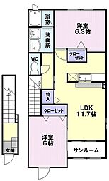 グラース・アンジュ 2LDKの間取図画像