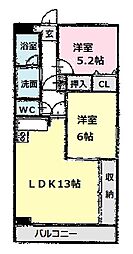 エステート15 3階2LDKの間取り
