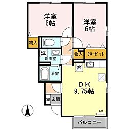エスポワールB 2DKの間取図画像